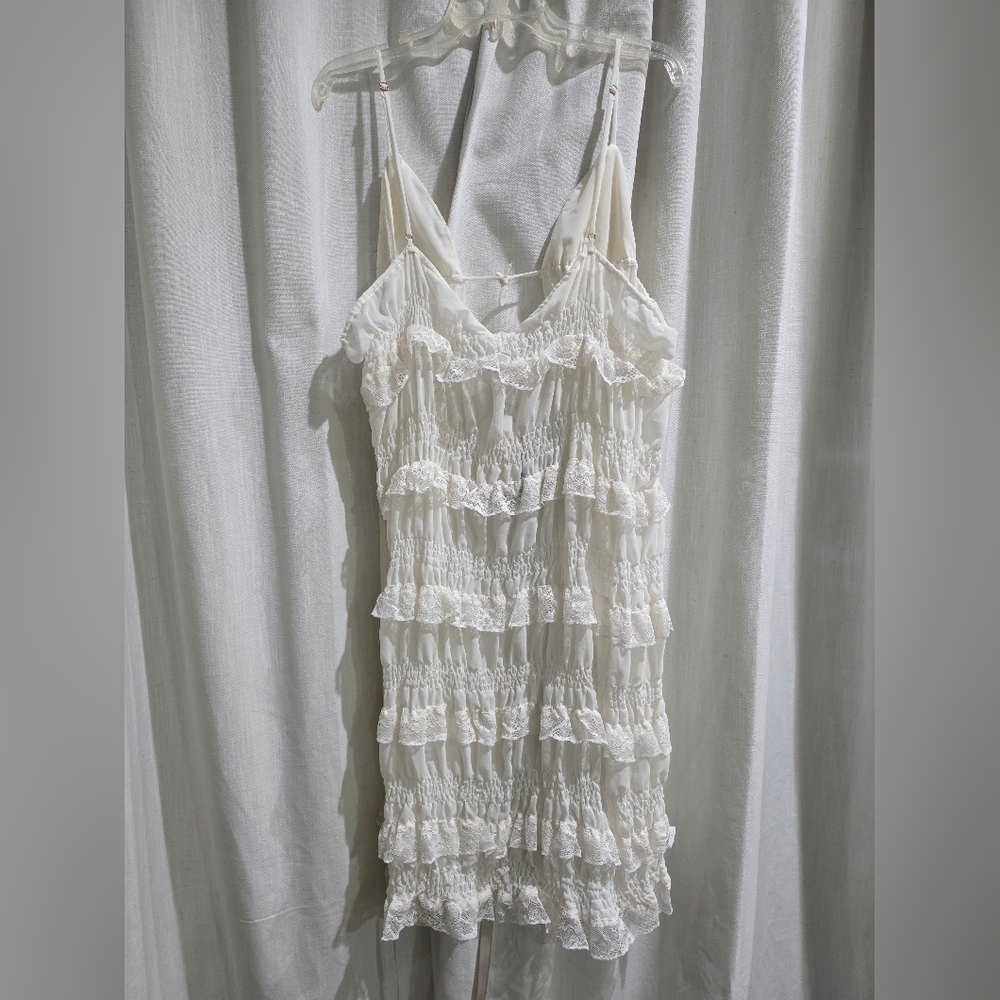 NWT Mistress Rocks White Lace Frilled Longline Midi Top‎ L - Picture 8 of 8